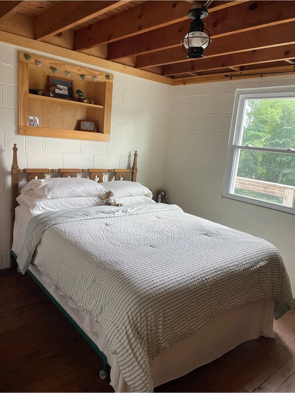 Light blue & white striped comforter